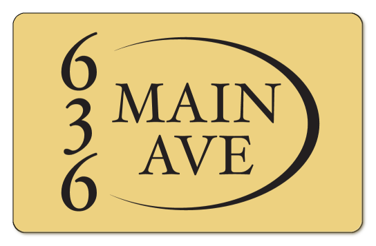 636 Main Ave logo in black over light yellow background